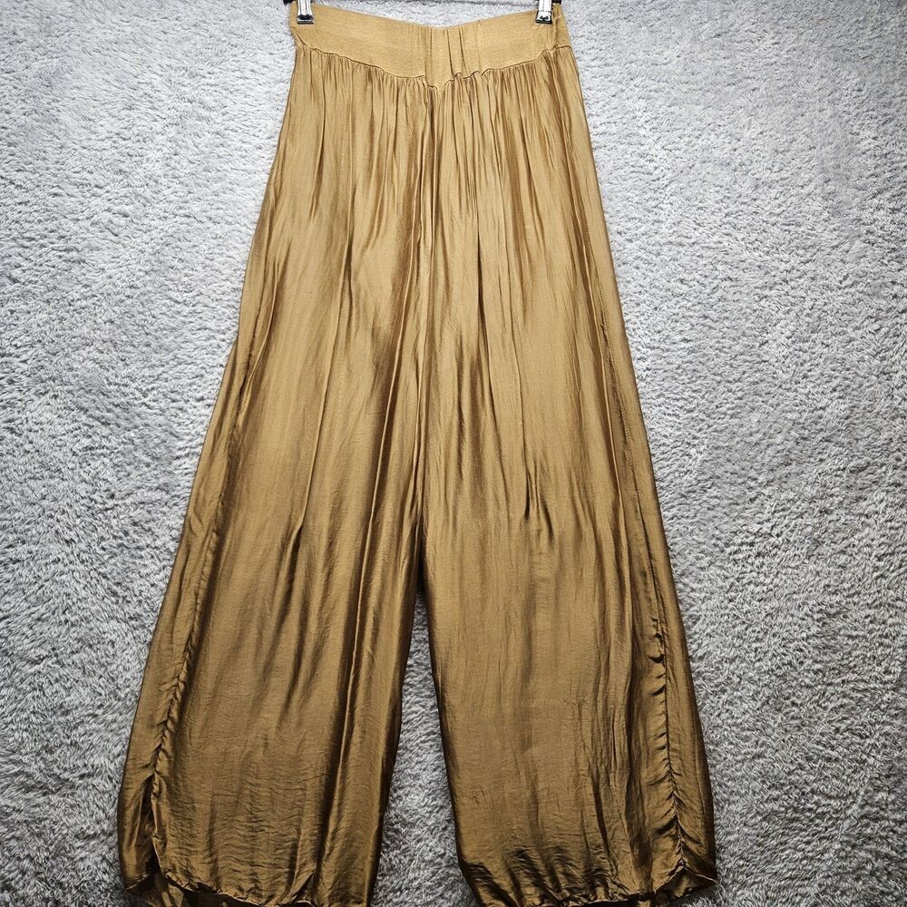 Belle France Womens Golden Brown Silk Pants Size XL Pull On Wide Leg